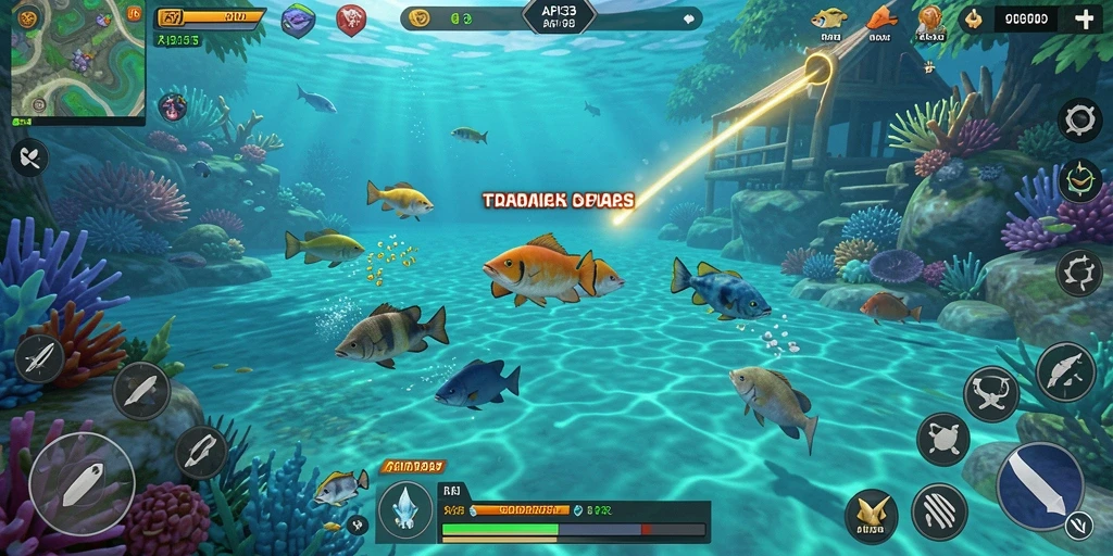 Screenshot gameplay API33 yang menampilkan aksi menembak ikan.