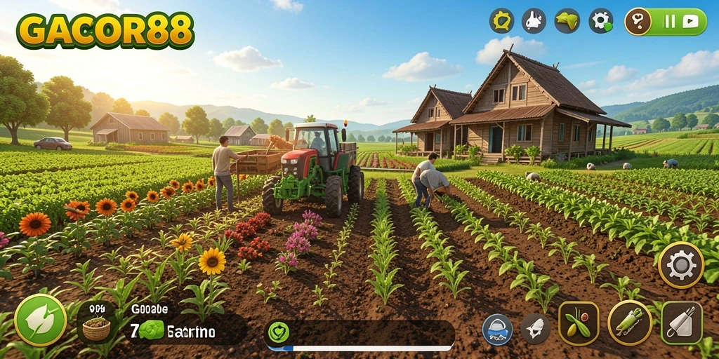 Tampilan menarik dari gameplay GACOR88 dengan aktivitas pertanian.