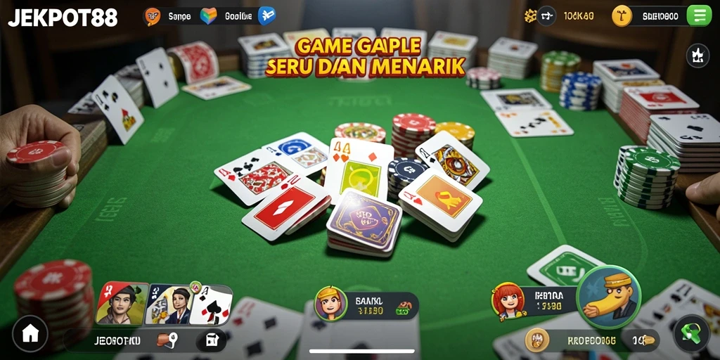 Tampilan seru dari gameplay Gaple di JEKPOT88.