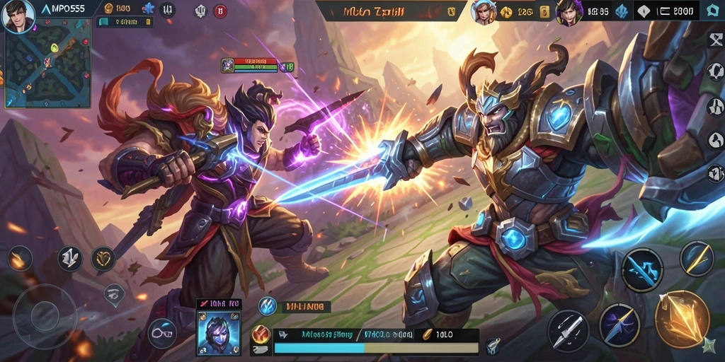 Screenshot MPO555 menampilkan aksi pertarungan seru dalam permainan MOBA.