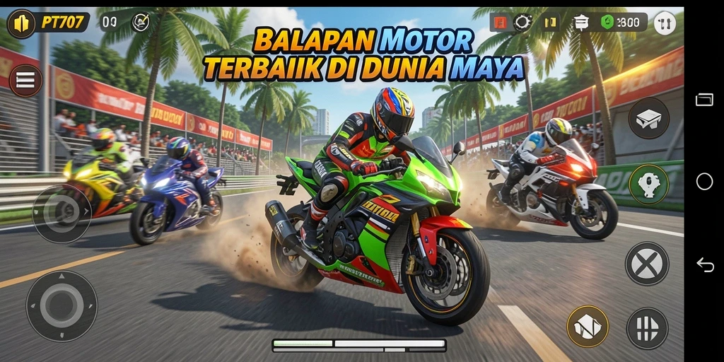 Gameplay balapan motor yang mendebarkan dan menantang.