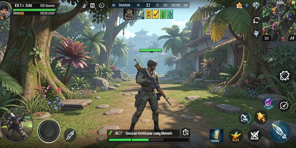 Tampilan gameplay RK77 yang menarik dengan interaksi sosial.