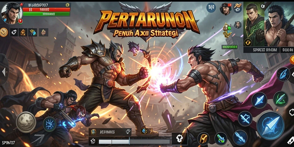 Screenshot SPIN707 menampilkan pertarungan intens antara karakter-karakter tangguh.