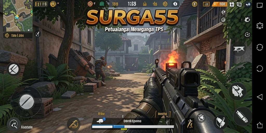 Screenshot gameplay SURGA55 menunjukkan aksi epik dalam style TPS.