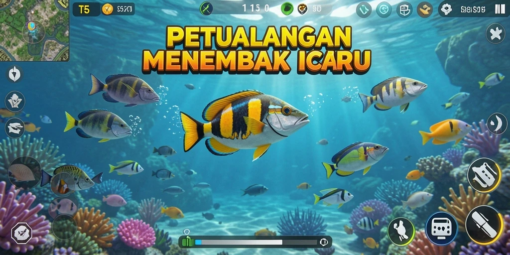 Tampilan gameplay seru saat menembak ikan di laut.