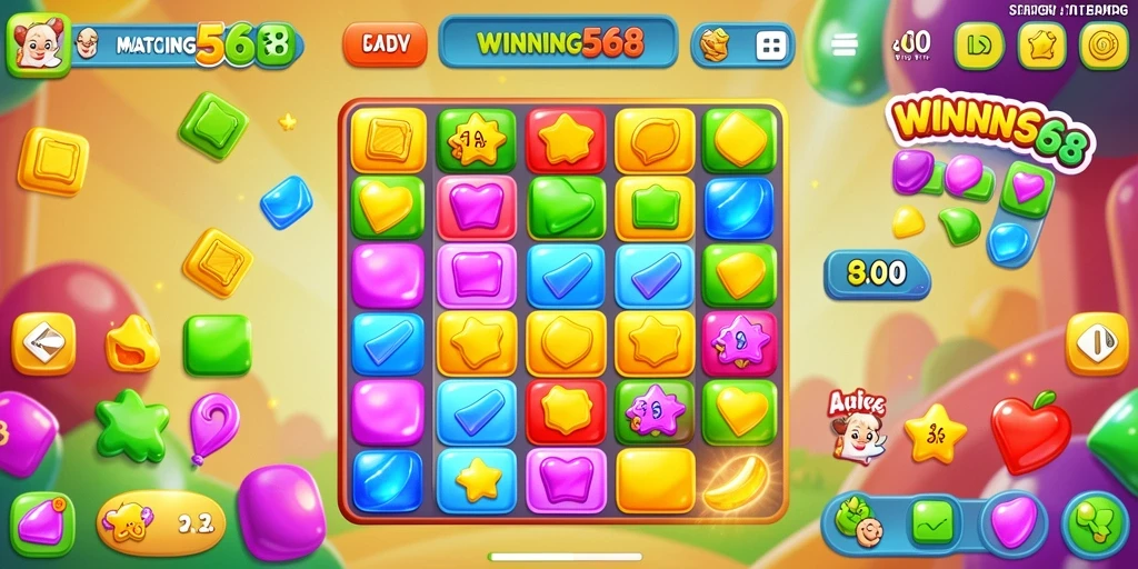 Tampilan gameplay Match-3 yang berwarna dan menarik dari WINNING568.