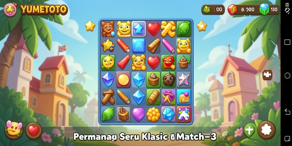 Tampilan gameplay YUMETOTO dalam aksi Match-3 yang menarik.