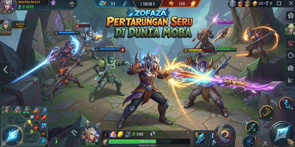 Tampilan gameplay ZOFAZA dengan pertarungan karakter yang dinamis.